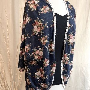 Mauve Blue Cardigan Flowers
